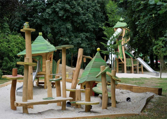 Natural Wood Playground Structures Slide Residential Outdoor Playset