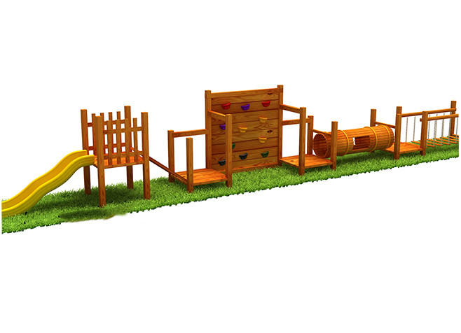 Wooden Kindergarten Preschool Play Equipment Climging Net Slide Outdoor Play Set